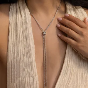 Custom 18k Gold Plated Luxury Zircon Necklaces Fashion Women Stainless Steel Y shaped Chain Sweater Necklaces