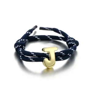 Custom 26 Letters Initial Gold Plated Letter Charm Bracelet Adjustable Dark Blue Paracord Braided Rope Bracelets for Men Women