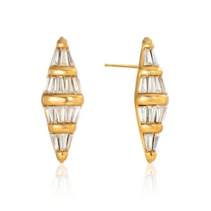 Custom 316L Stainless Steel 18K PVD Gold Plated Cut Cubic Zirconia Full Paved Statement Stud Earrings Fashion Luxury Jewelry