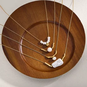 Custom 316L Stainless Steel 18K PVD Gold Plated Irregular Baroque Freshwater Pearl Chain Layering Charm Choker Pendant Necklace