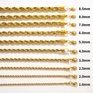 Custom 316L Stainless Steel Rope Chain Necklaces PVD 18K Gold Plated Waterproof Non-tarnish Men Women Gift