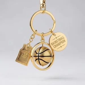Custom 3D Basketball Fans Ball Zinc Alloy Metal Keychain Mini Golden Jersey Bags Charm Sport Souvenir Promotional Gift Key Chain