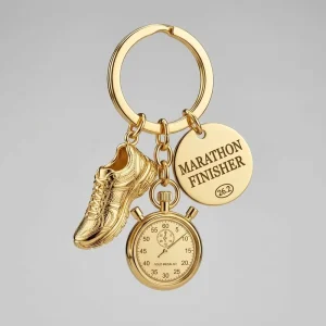 Custom 3D Race Runner Fans Metal Keychain Mini Golden Watch Bags Charm Sport Souvenir Promotional Gift Key Chain