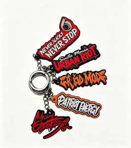 Custom 3D Soft PVC Rubber Letterpress Printed Keychain Street Style Graffiti Slogan Bag Charm Trendy for Backpacks and Keys