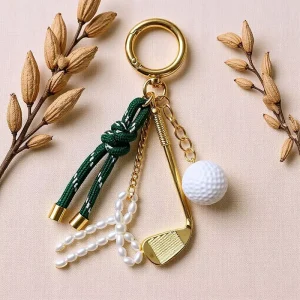 Custom 3D Tennis Golf Sports Keychain Bag Pendant Hand woven Rope Pearl Bow Keychain Fashion Accessories Charm Accessories