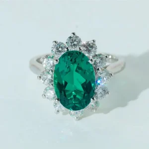 Custom 5.84ct Lab Grown Diamond Halo Ring 925 Sterling Silver Oval Cut Green Colored Diamonds Engagement Ring Jewelry