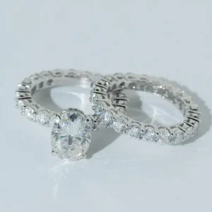 Custom 7.7ct Lab Grown Diamond Pave Ring Couple Set IGI Certified 925 Silver Oval Cut Claw Wedding Rings Couple Set Fine Jewelry