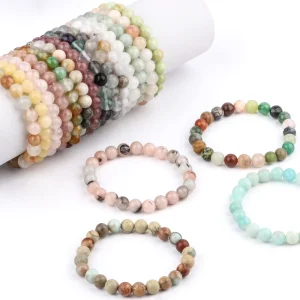 Custom 8mm Round Natural Bead Stone Bracelet for Men and Women Elastic Fashion Jewelry Trendy Elastic Jewelry Gift