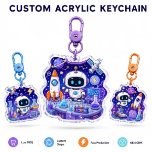 Custom Acrylic Keychain Clear Charms UV Printed Low MOQ Brand Booth Supply