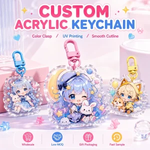 Custom Acrylic Keychain Clear Charms UV Printed Low MOQ Souvenir Rack Orders