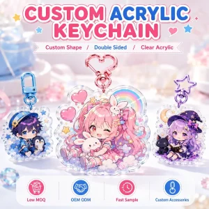 Custom Acrylic Keychain Clear UV Printed Charms Low MOQ Souvenir Supply