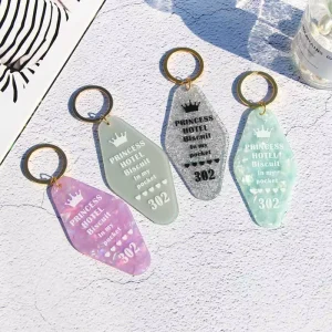 Custom Acrylic Keychains Glitter Printed Blank Personalized Hotel Key Card Eco friendly Colorful Clear Plastic Zinc Alloy 001