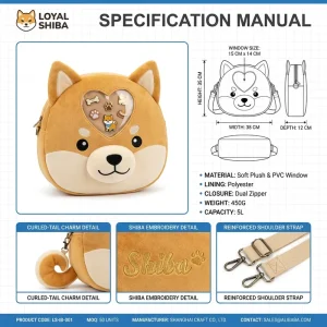 Custom Adorable Shiba Inu Shape Ita Bag Kawaii Shiba Inu Soft Plush Crossbody Bag for Pin Display & Anime Fans Daily Use