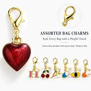 Custom Alloy Gold Plated Heart Cherry Letter Keychain Bag Pendant Charm Cute Dinosaur Key Ring Accessories