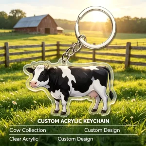 Custom Anime Clear Acrylic Keychain Double Sided Printing Personalized Transparent Cow Keychain Farm Animal Keychain
