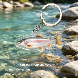 Custom Anime Figure Clear Acrylic Keychain Personalized Transparent Keyring Salmon Acrylic Keychain