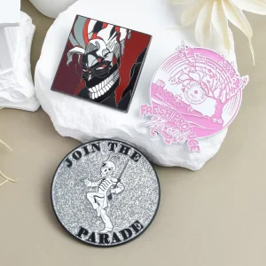 Custom Anime Mask Character Pink Record Tree Glitter Skeleton Parade Metal Lapel Pin Enamel Collectible Brooch Badge