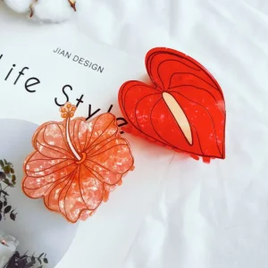 Custom Artificial Tropical Habiscus Flower Hawaiian Hair Claw Clips Hibiscus Flower Hair Clip for Women