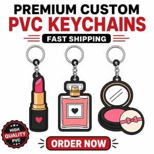 Custom Beauty PVC Rubber Keychain Lipstick Perfume Crown Makeup Nail Polish Handbag Key Ring Pendant Fashion Cosmetic Lover Gift