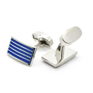 Custom Blue Enamel Stripe Texture Cufflinks Sublimation Fashion Business Suit Shirt Wedding Party Tuxedo Tie Clips