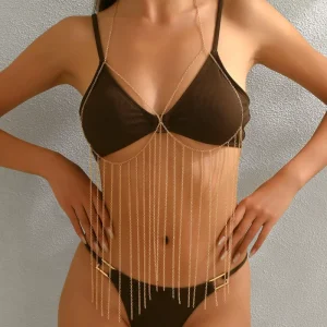 Custom Body Chain Tassel Bikini Sexy Dress Breast Shoulder Chain 18k Gold Plated Body Chains Bridal Top Women Jewelry