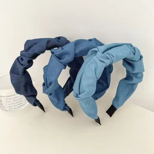 Custom Bohemian Denim Fabric Knot Hairband Jean Headband Hair Accessories