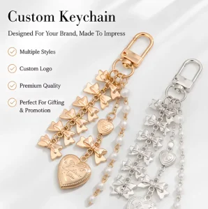 Custom Bow Pearl Phone Zinc Alloy Chain Keychain Lightweight Waterproof Sweet Style Heart Bag Charm Accessories
