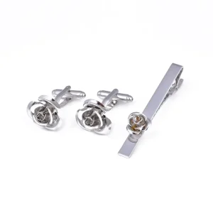 Custom Business Exquisite Metal Cufflinks Rose French Men’s Tie Clip Set