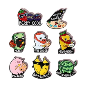 Custom Cartoon Artist Palette Brooch Creative Fruit Enamel Pin Art Style Lapel Pin for Promotional Gift Painter Supply