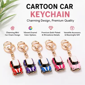 Custom Cartoon Car Keychain Alloy Mini Vehicle Fashion Charm Key Ring Rhinestone Auto Bag Charm Accessory Gift for Women Girls