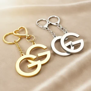 Custom Cartoon Fashion Letter G Keychain Gold Silver Plated Zinc Alloy Personalized Initial Key Ring for Bag Charm Gift