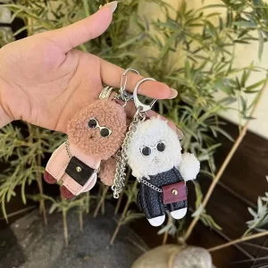 Custom Cartoon Plush Dog Car Key Chain Pendant Leather Bear Key Ring Accessories Bag Charm Luxury Designer Keychain