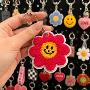 Custom Chenille Keytags Zipper Bag Pull Charms Pendants Luggage Tag Embroidery Key Chain Patch Embroidered Keychain Tag