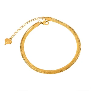 Custom Classic Fashion Jewelry 18K Gold Plated Stainless Steel Certified Heart Flat Snake Chain Double Layer Anklet