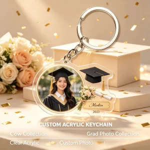 Custom Clear Acrylic Keyring Double Side Printing Personalized Cartoon Figure Pendant Graduation Gift