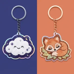 Custom Cloud and Fox Plastic Keychain Glitter Chenille Keyring Personalized Kawaii Bag Charm Animal Star Theme Gift