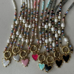 Custom Color Gold Plated Beads Chain Crystal Freshwater Women Heart Locket Chokers Sporty Daily Life Pendant Necklaces