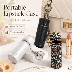 Custom Color Shape Logo Lipstick Holder Keychain Promotional Gift Bag Charm Cosmetic Case Supplier Leather Keychain