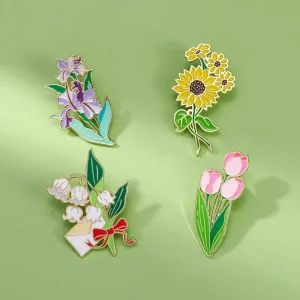 Custom Creative Cartoon Plant and Flower Badge Pastoral Style Clothing Decoration Brooch Custom Metal Craft Badge