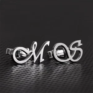 Custom Cufflinks Factory Custom Silver Art Font Letter Cufflinks Personalized Monogram for Mens Fashion Suit Gift