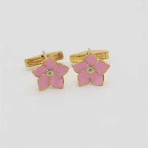 Custom Cufflinks Supplier Custom Pink Flower Shape Enamel Cufflinks Cute Design for Womens Mens Fashion Gift
