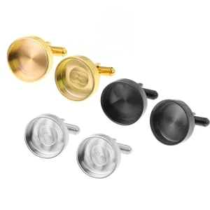 Custom Cufflinks and Tie Clips Set Stainless Steel DIY Blank Cabochon Base for Photo Epoxy Shell Wood Inlay