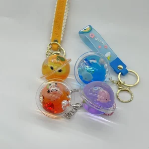 Custom Cute 3D Liquid Floating Animal Acrylic Planet Keychain Quicksand Ball Key Chain Pendant Factory OEM