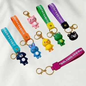 Custom Cute 3D Soft PVC Rubber Silicone Cartoon Animal Figure Keychain Bag Charm Key Ring Strap Promotional Gift