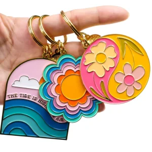 Custom Cute Bag Charm Metal Rose Gold Color Gifts Metal Soft Enamel Flower Keychains