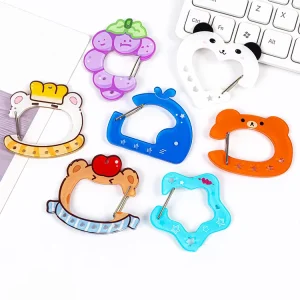 Custom Cute Cartoon Animal & Fruit Acrylic Carabiner Irregular Shape Mini Acrylic Keychain Clip for Bag Decoration