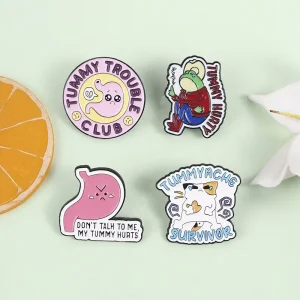 Custom Cute Frog Cat Stomach Tummy Trouble Club Lapel Pin Badges Low MOQ Zinc Alloy Soft Enamel Pins for Backpack