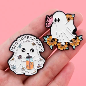 Custom Cute Ghost Enamel Pin Bulk High Quality Kawaii Metal Lapel Badge for Backpacks Jackets Halloween Gift