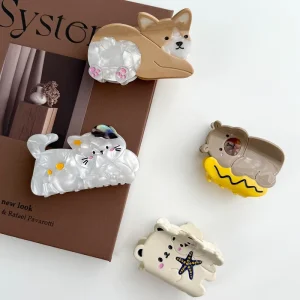 Custom Cute Gradient Color Cellulose Acetate Hair Claw Clips Cartoon Bow Cat Jaw Clip for Women Hair Accessories