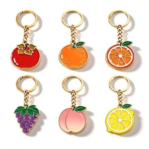 Custom Cute Hard Soft Enamel Fruit Shape Keychain Shiny Gold Plated Customized Metal Key Chain for Women Bag Charms Gifts